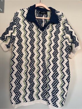 PacSun Navy, White & Light Green Zigzag Knit Polo